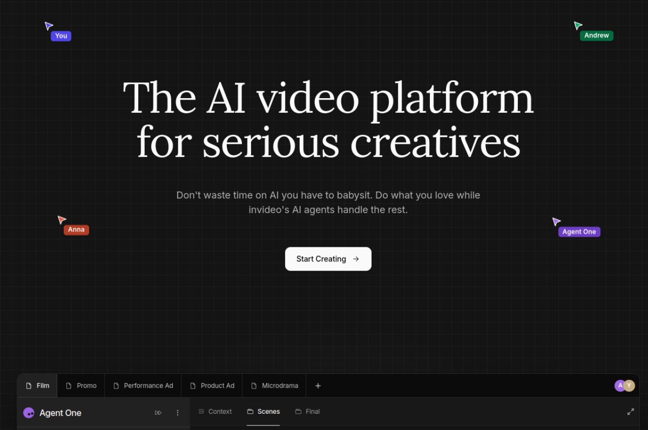 Page d’accueil d’InVideo AI, capture de juillet 2026