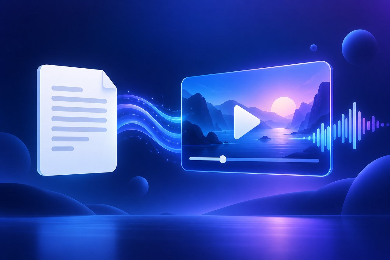 Illustration : page de texte qui se transforme en vidéo avec ondes sonores