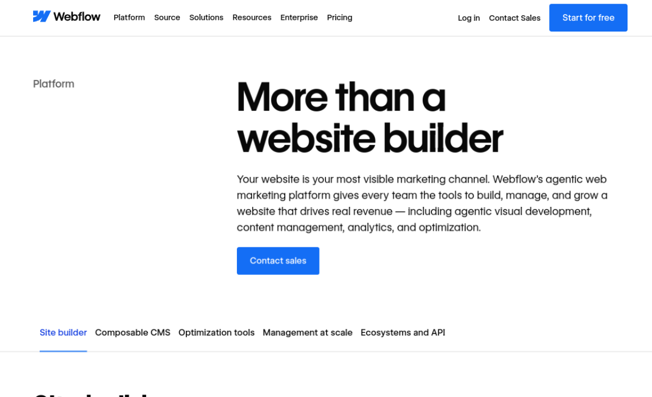 Page plateforme de Webflow : plus qu'un constructeur de site