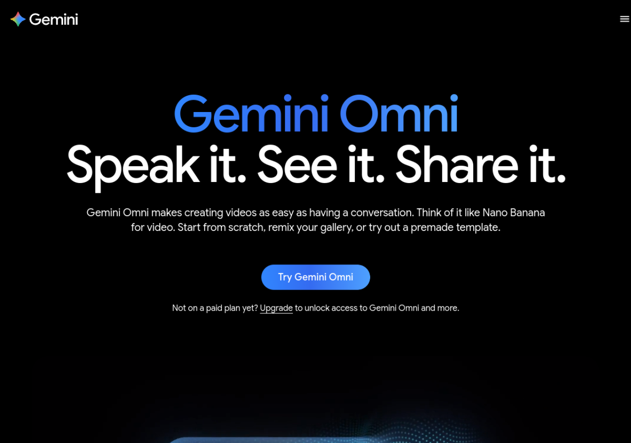 Page d'accueil de Gemini Omni, le générateur vidéo de Google