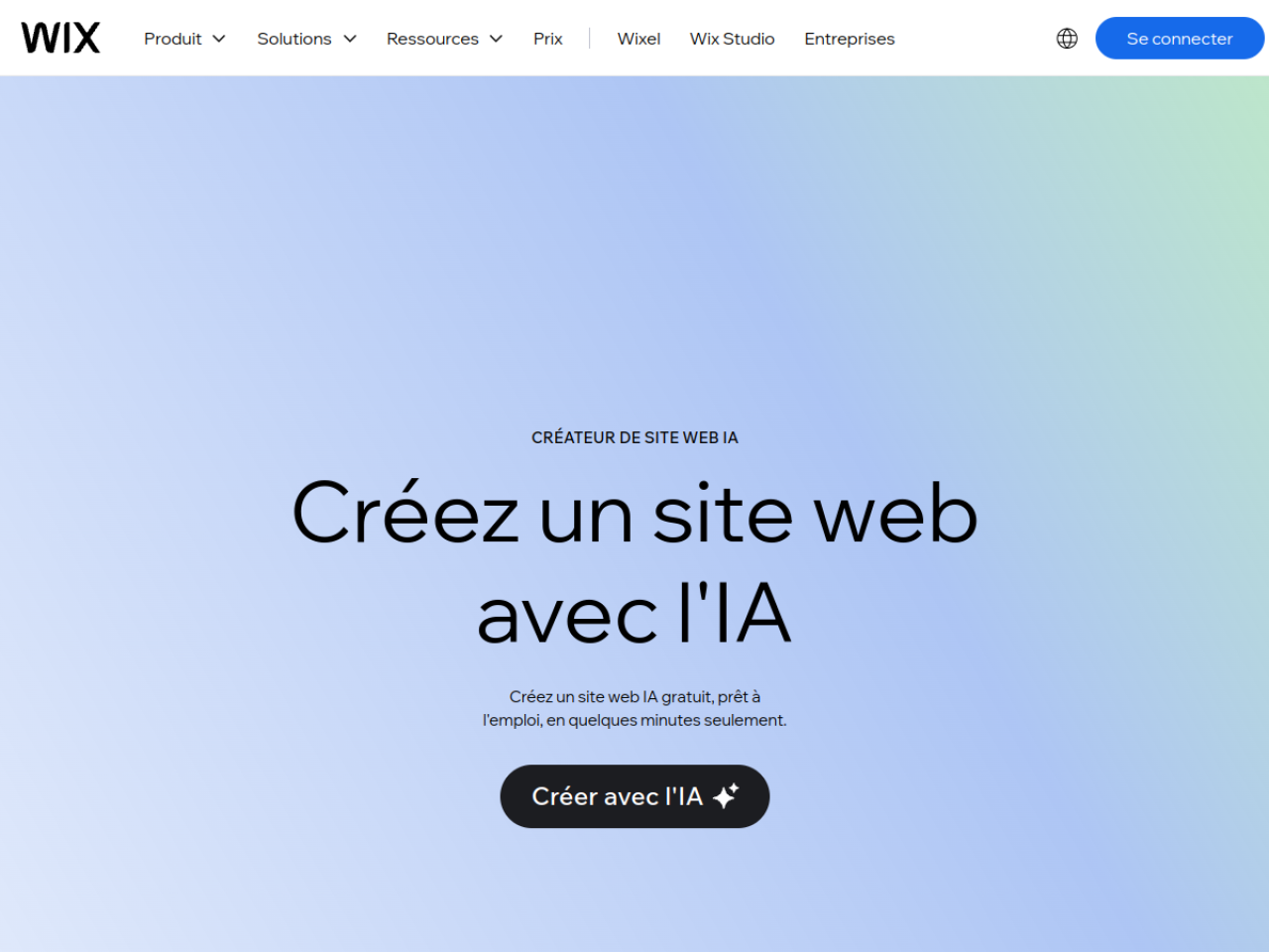 Page Wix consacrée au créateur de site web avec IA