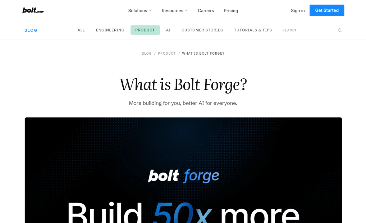 Article du blog de Bolt présentant Bolt Forge, l'agent qui fonctionne avec des modèles d'IA ouverts