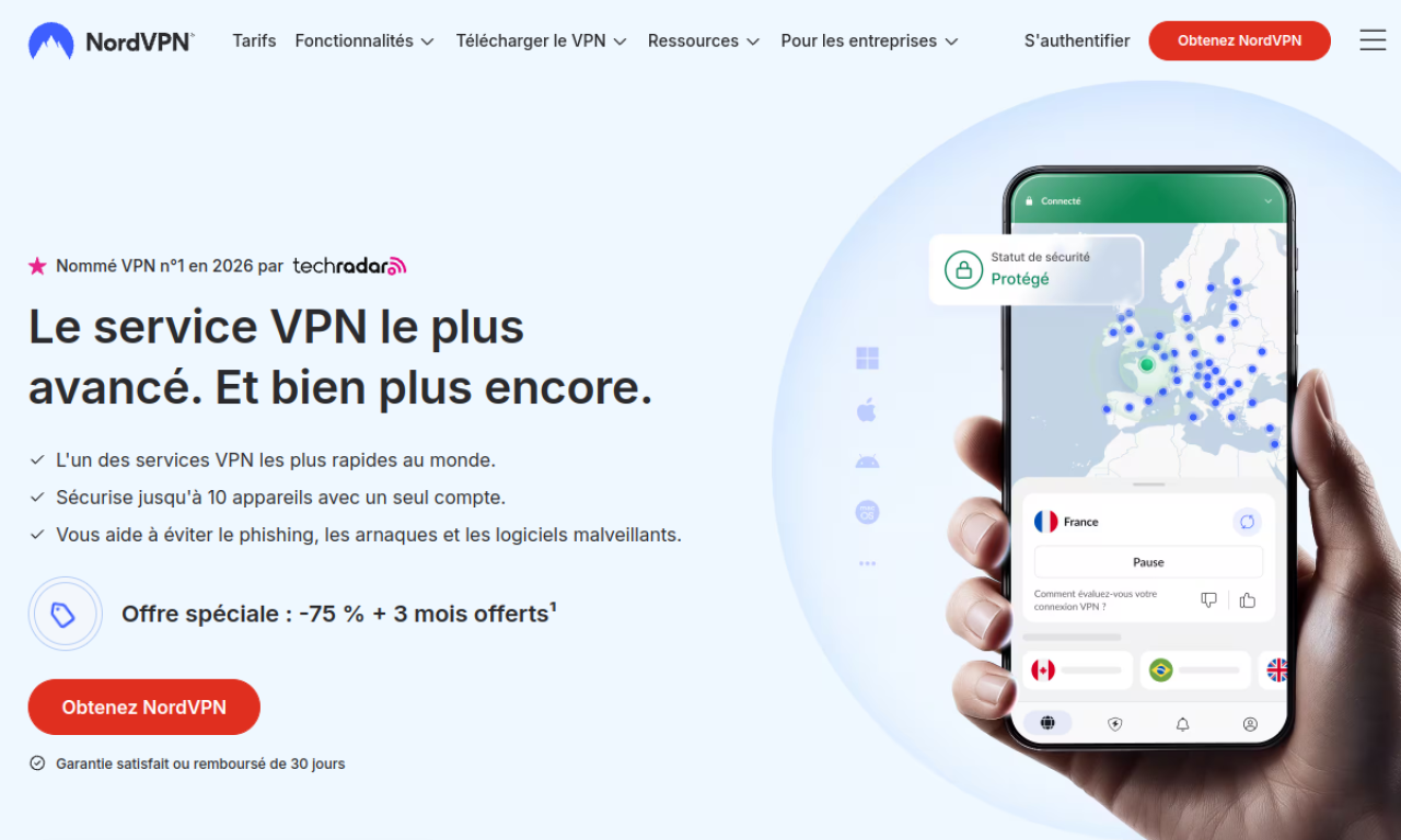 Page d'accueil de NordVPN