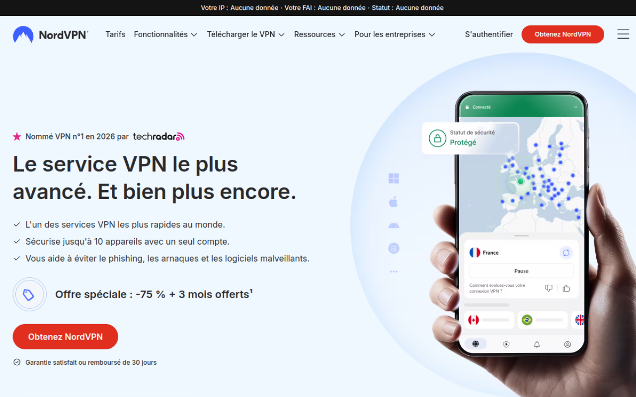Page d accueil NordVPN avec offre