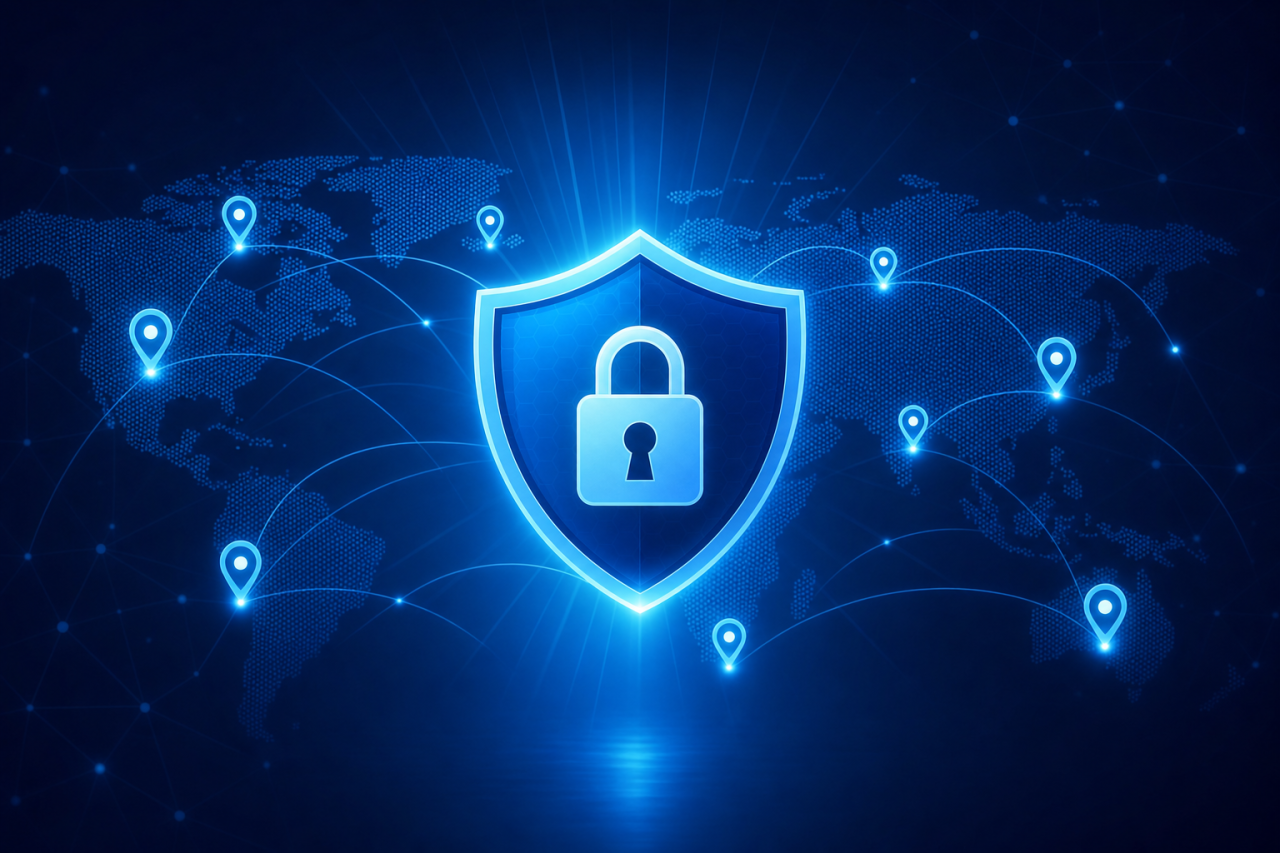 NordVPN, VPN sécurisé, illustration bouclier et carte du monde