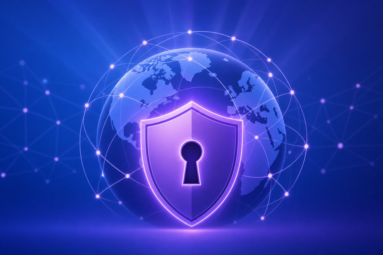 Proton VPN, VPN gratuit et sécurisé, illustration bouclier et globe