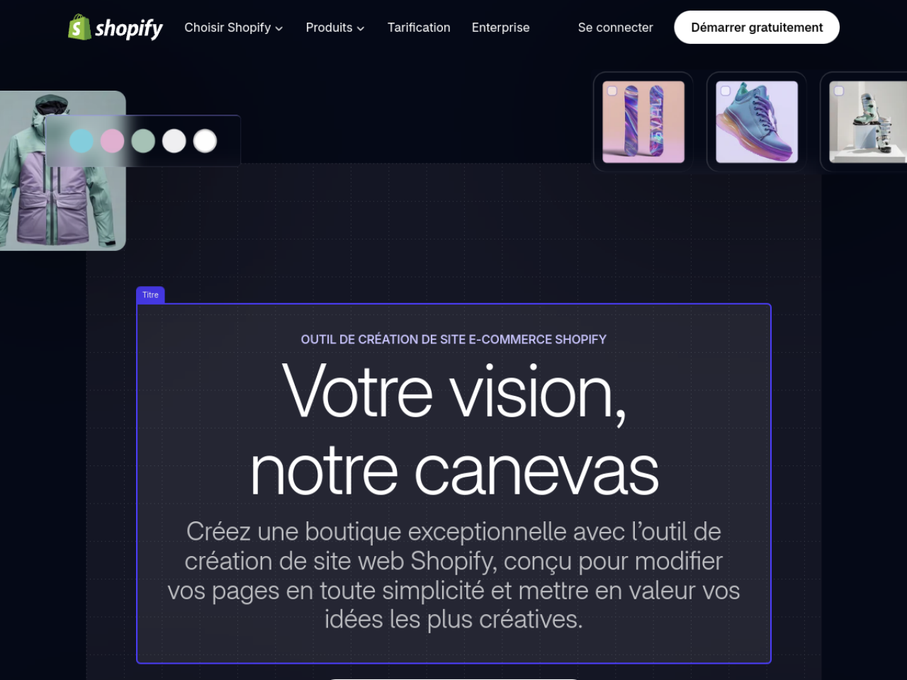 Page Shopify consacrée à l'outil de création de site e-commerce
