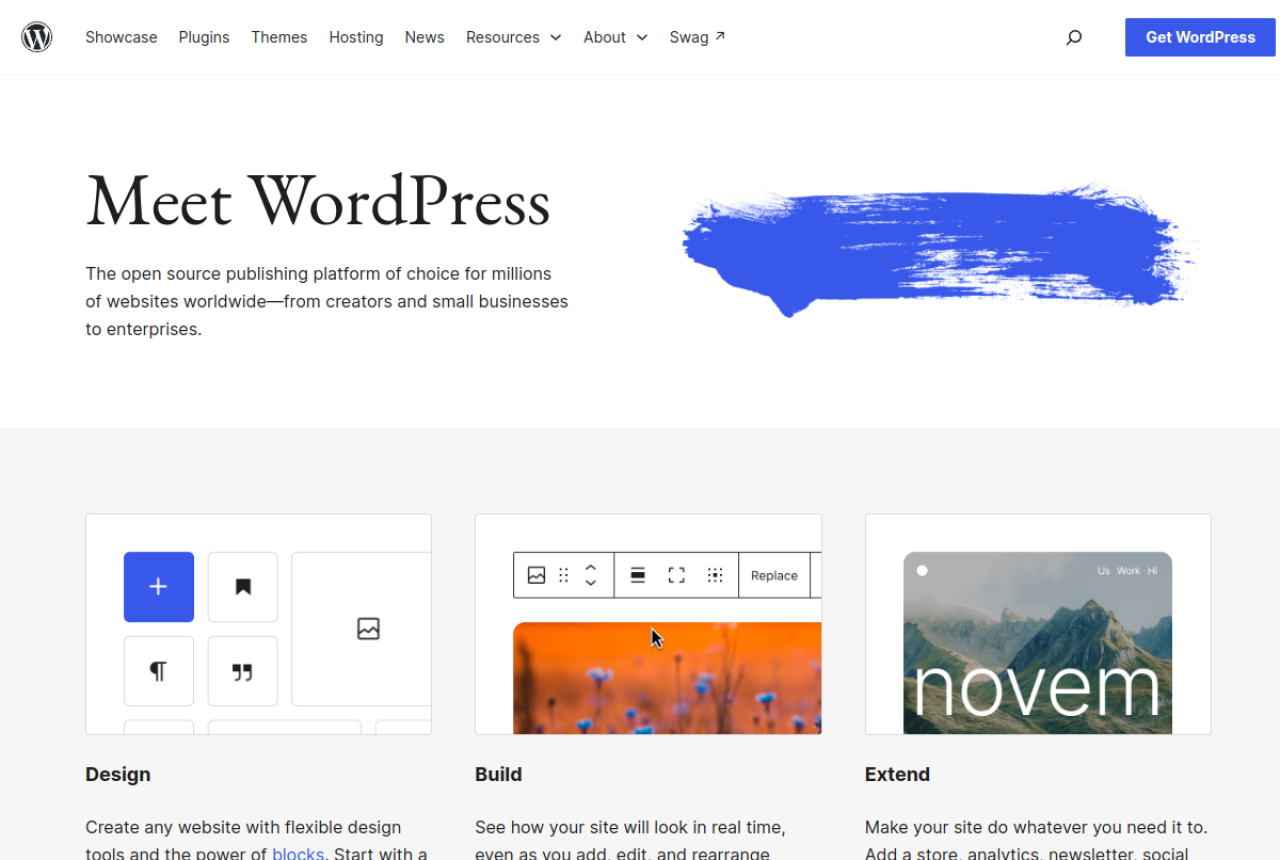 Page d'accueil de WordPress.org : la plateforme de publication open source