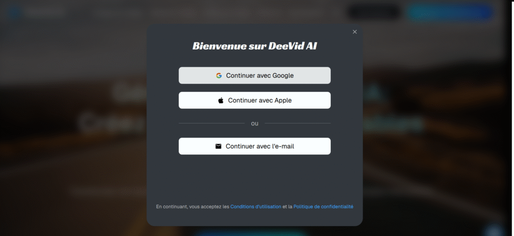 DeeVid AI Créer compte