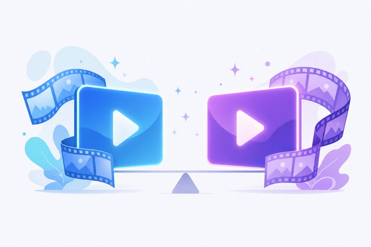 Illustration de deux outils de génération vidéo IA mis en face à face