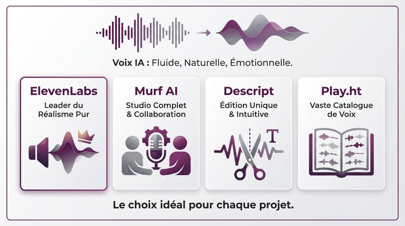 Infographie comparative résumant le classement des meilleurs outils de voix IA