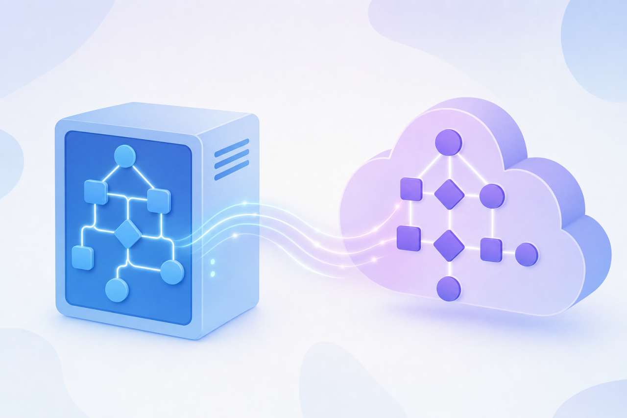 Illustration d un serveur et d un nuage reliés par des workflows