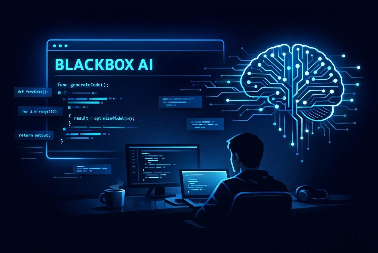 Blackbox AI coding assistant - interface développeur avec IA et code