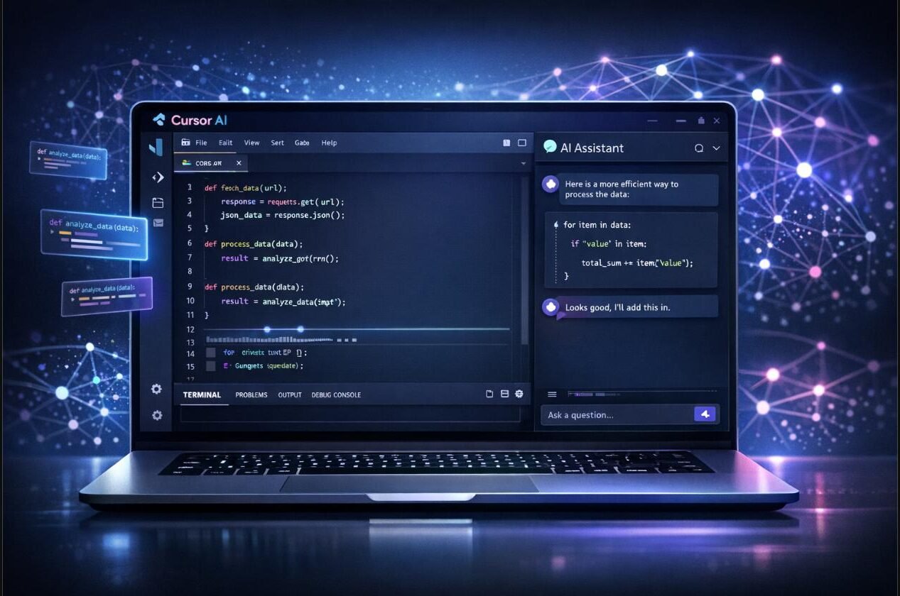 Interface de Cursor AI - éditeur de code avec IA intégrée, 2026