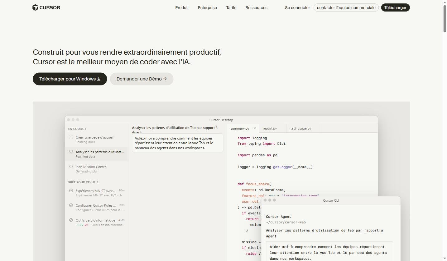 Interface de Cursor AI en mode Agent autonome - cursor.com