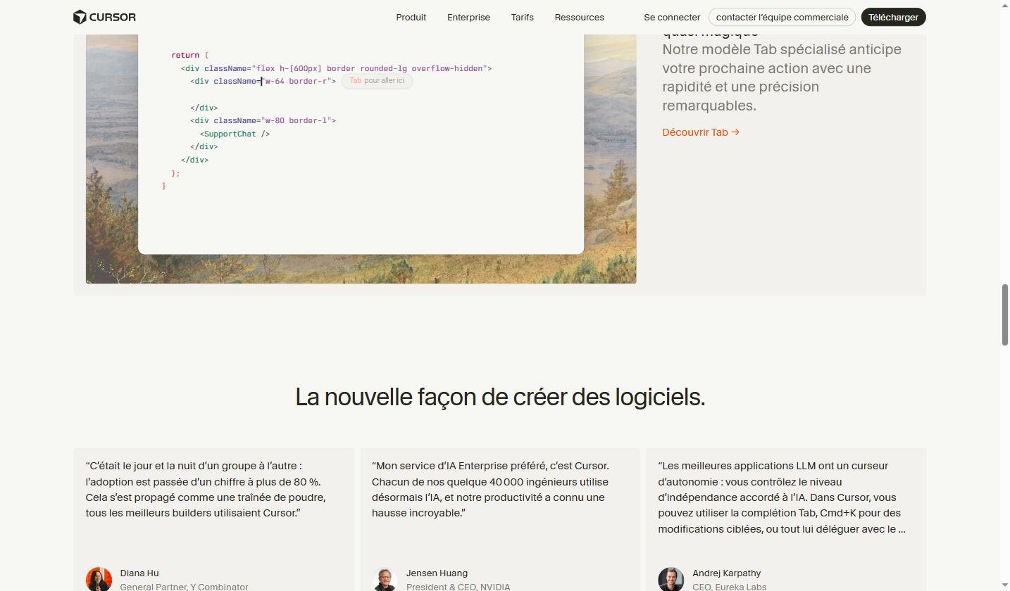 Autocomplétion Tab de Cursor AI et témoignages d'utilisateurs