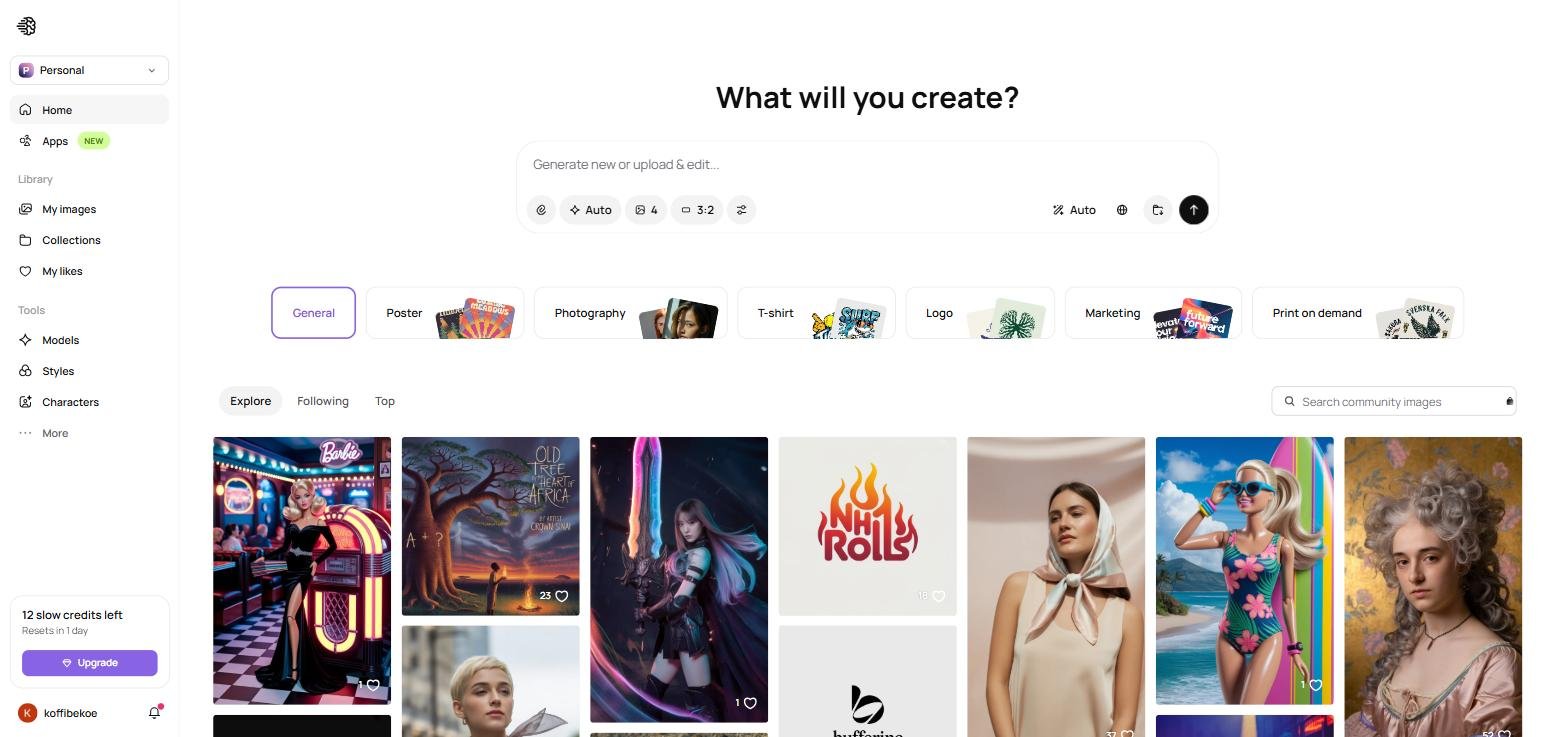 Interface principale d'Ideogram AI - générateur d'images IA 2026