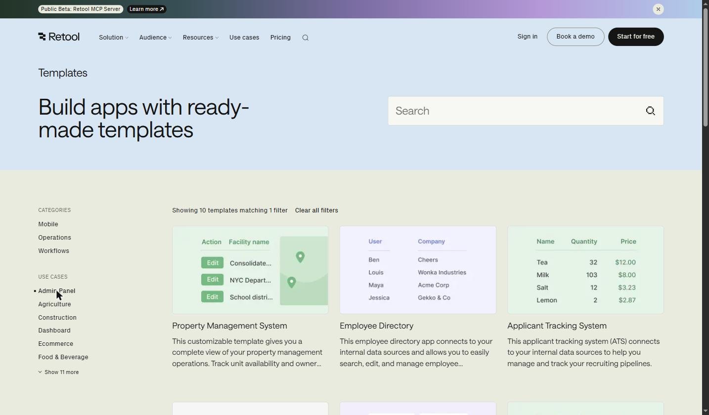 Retool templates Admin Panel - Property Management, Employee Directory, ATS