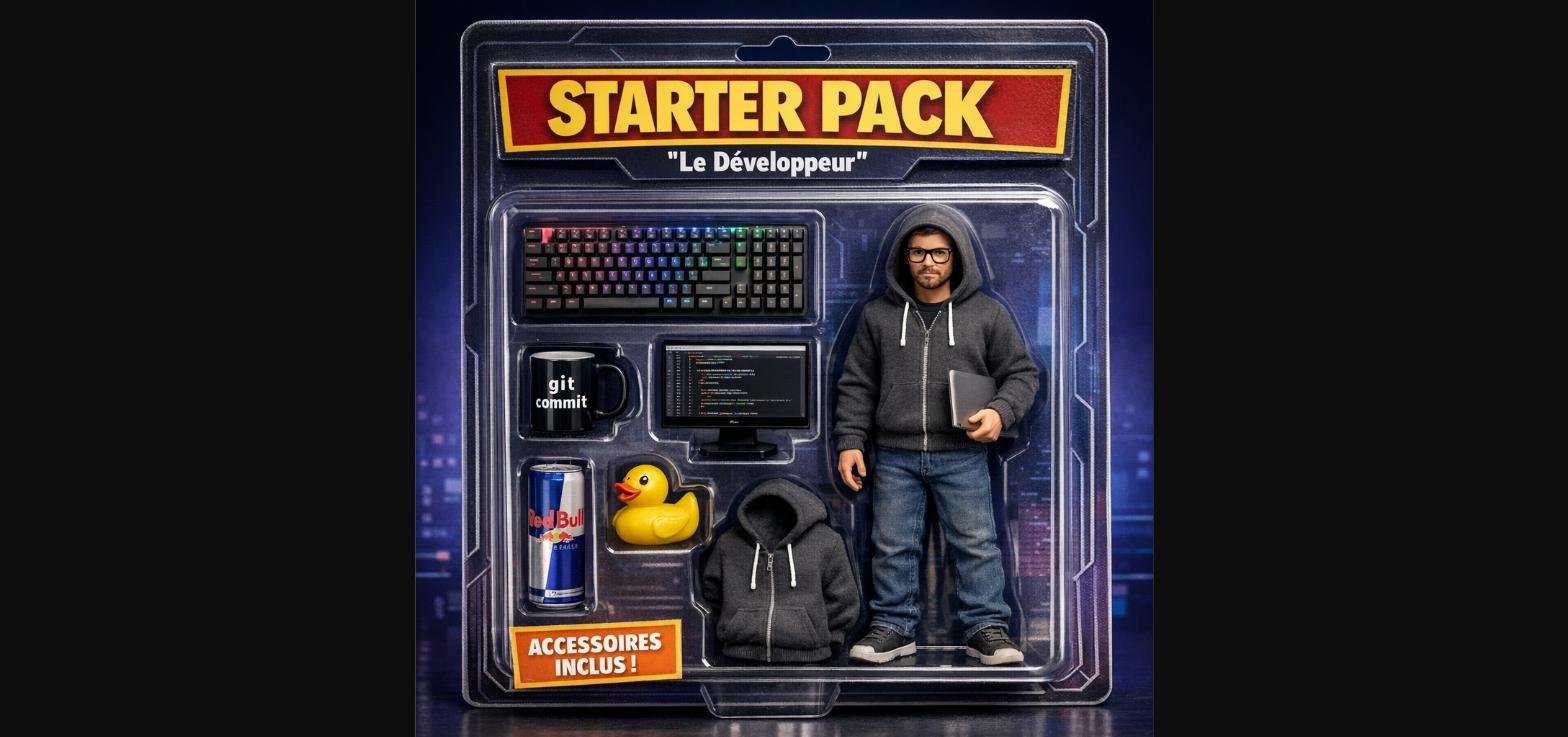 Starter pack ChatGPT du développeur : figurine à capuche sous blister avec clavier RGB, mug git commit, canette et canard en plastique