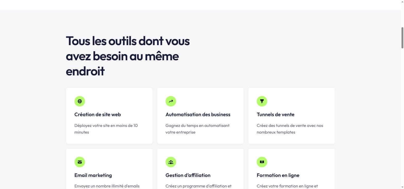 Fonctionnalités Systeme.io - Site web, Automatisation, Tunnels de vente, Email marketing, Affiliation, Formations