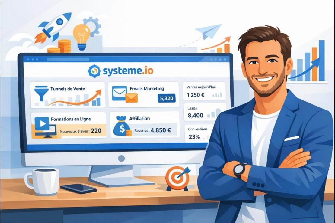 Systeme.io - Plateforme tout-en-un pour créer un business en ligne : tunnels de vente, email marketing, formations, affiliation