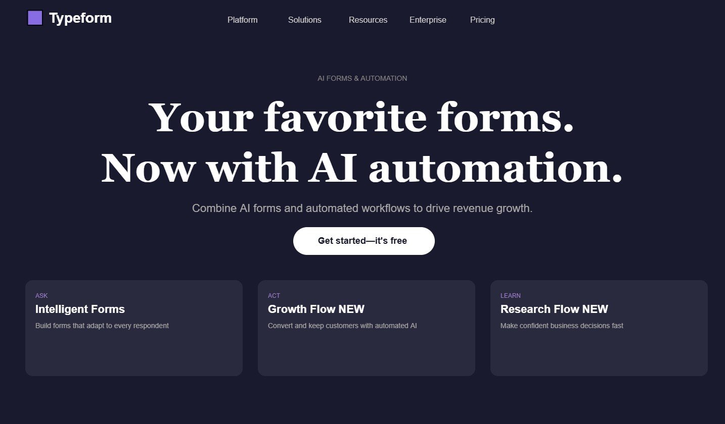Interface Typeform homepage — AI Forms & Automation