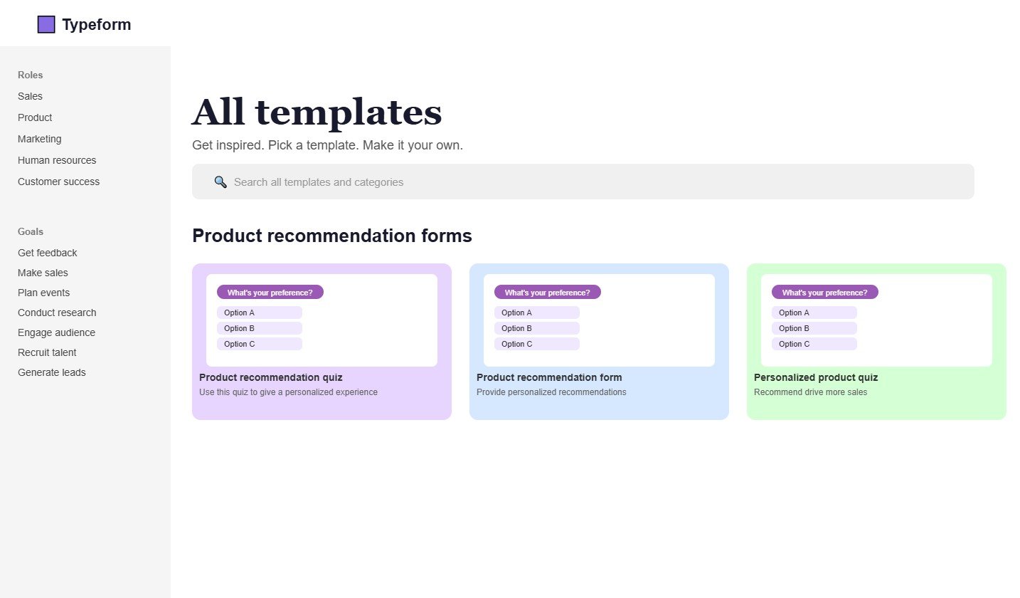Bibliothèque de 800+ templates Typeform