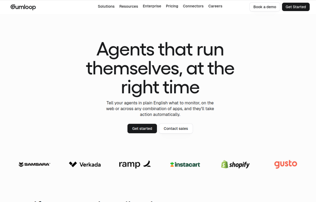 Page des déclencheurs Gumloop : « Agents that run themselves, at the right time »