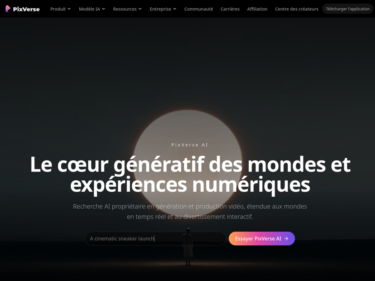 Page d'accueil française de PixVerse : le cœur génératif des mondes et expériences numériques