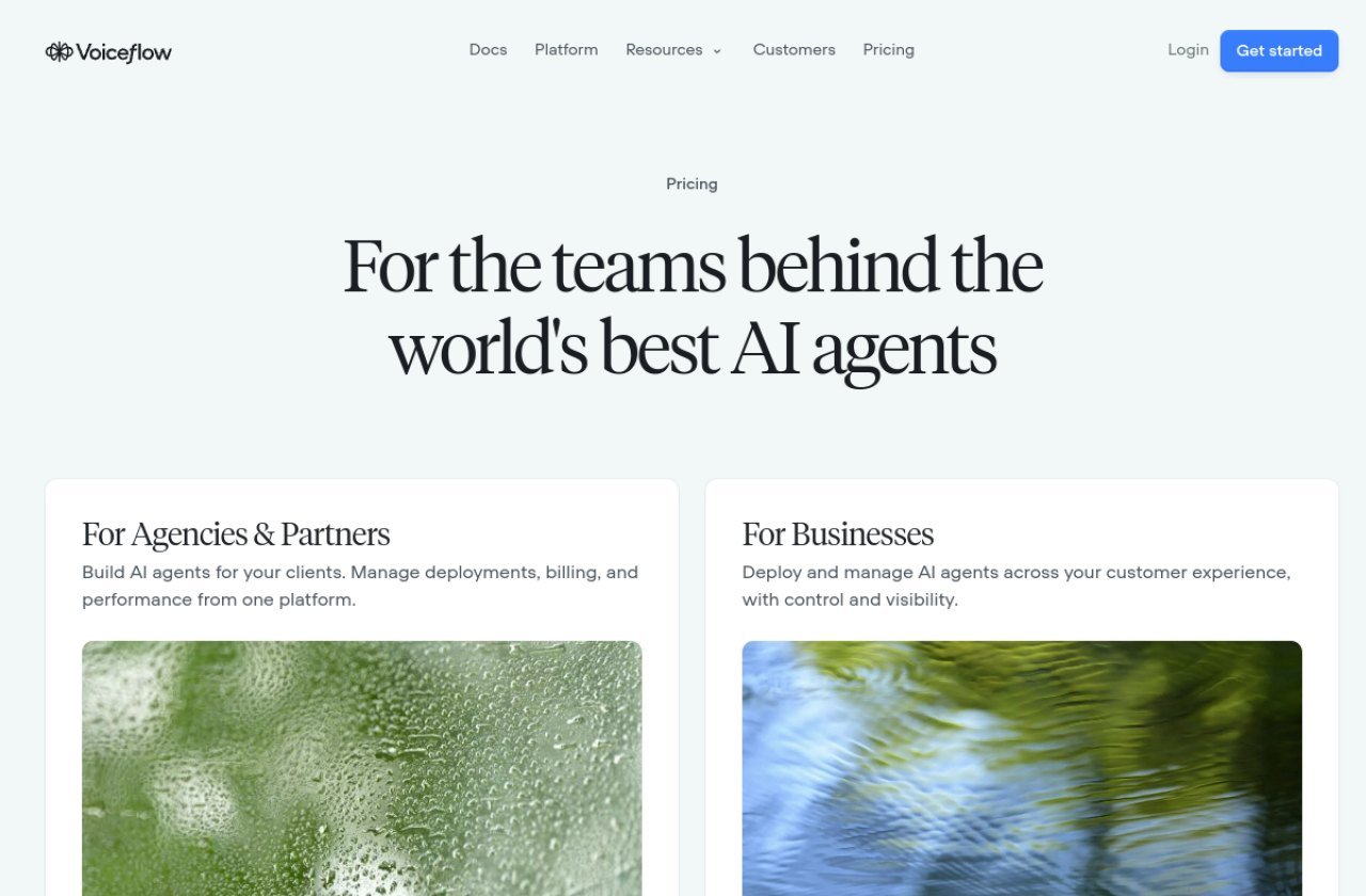 Page tarifs de Voiceflow : parcours agences et partenaires, et entreprises