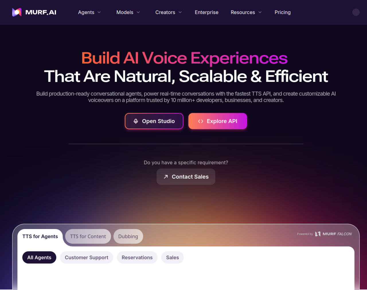 Interface de Murf, studio de voix IA tout-en-un