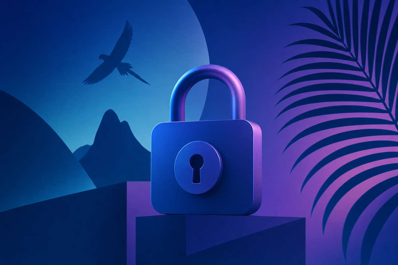VPN Brazil gratuit, illustration abstraite serrure et elements bresiliens