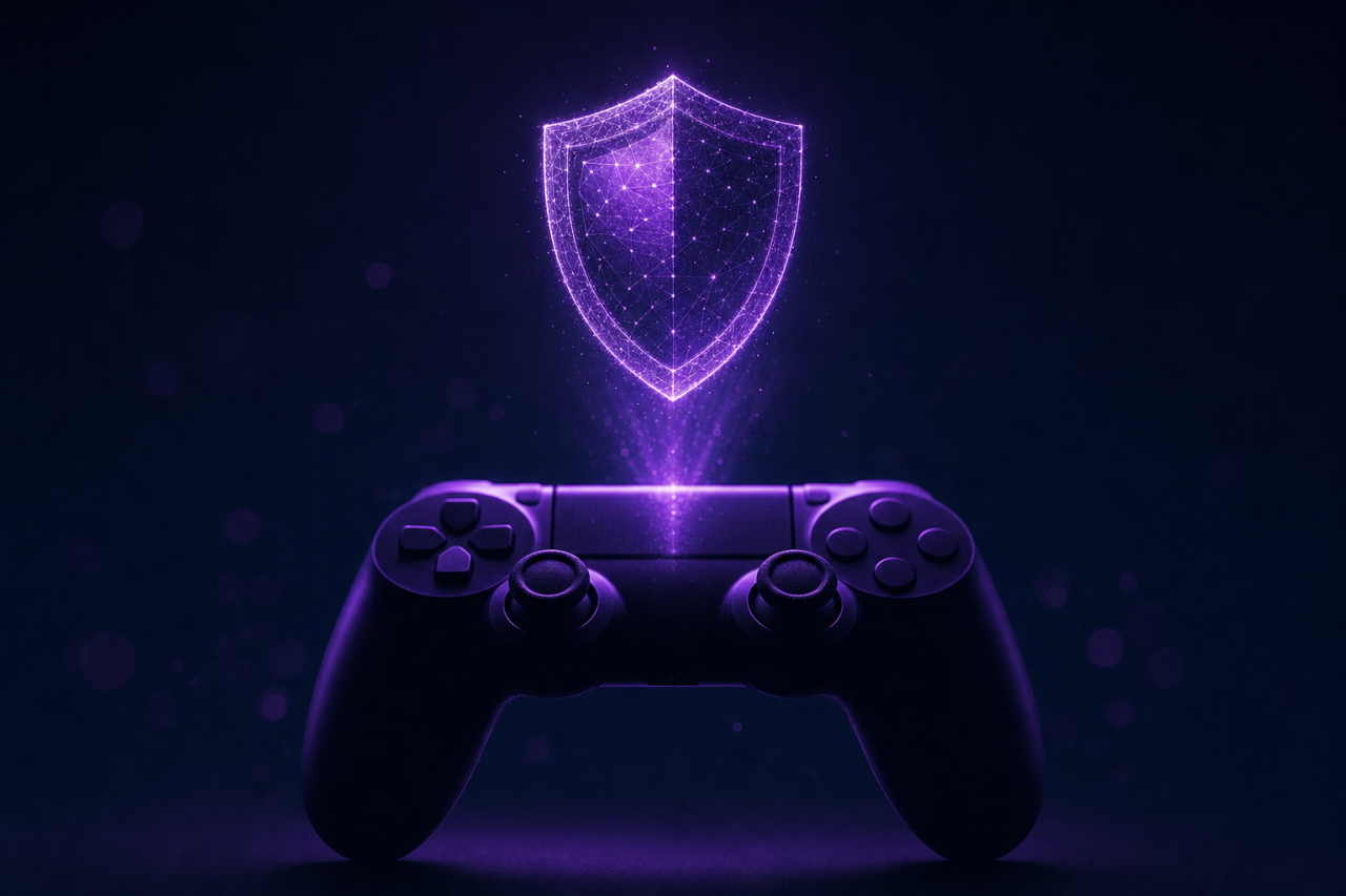 VPN Opera GX gratuit, illustration abstraite manette et bouclier