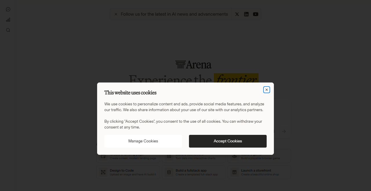 Arena home page with the Ask anything prompt box and the Battle mode selector