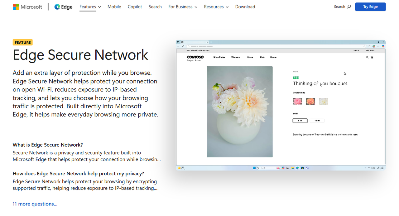 Microsoft Edge Secure Network feature page