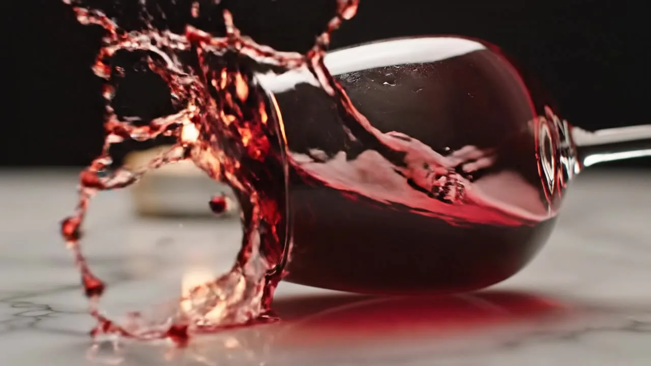 Verre de vin renversé au ralenti, éclaboussure générée par Veo 3.1 dans Higgsfield