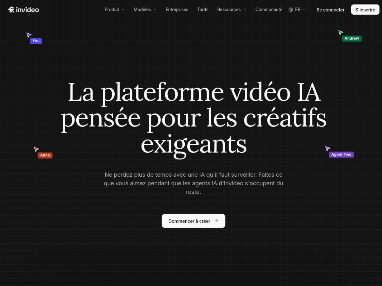 Page d'accueil française d'InVideo AI : la plateforme vidéo IA pensée pour les créatifs exigeants
