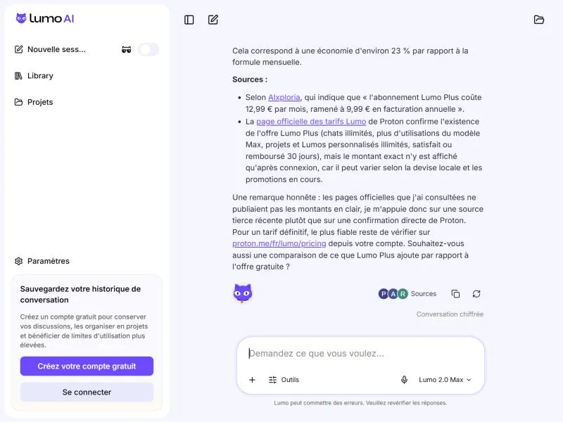 Réponse de Lumo sur le prix de Lumo Plus avec ses sources et une remarque sur la fiabilité d'une source tierce