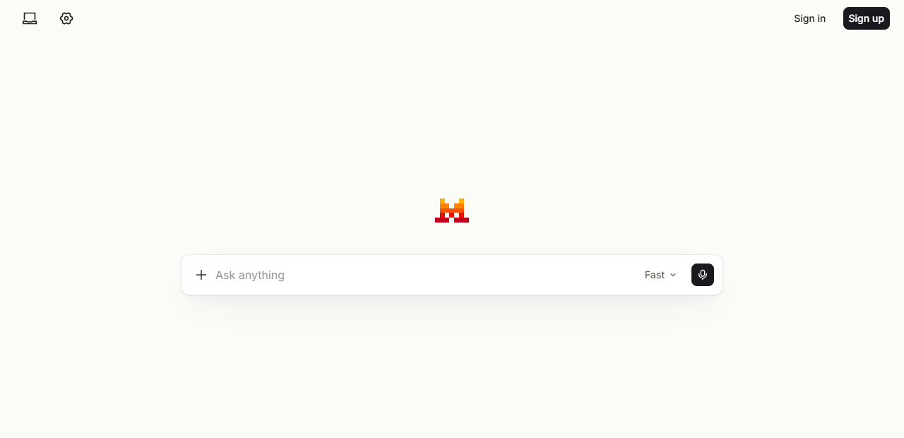Mistral Vibe chat page with an Ask anything box and Sign in and Sign up buttons