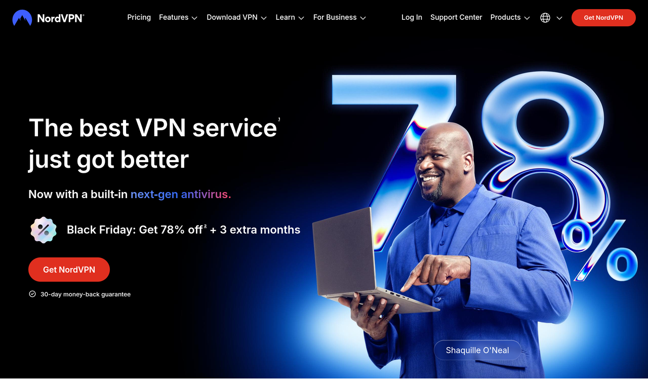 NordVPN homepage on October 23, 2026 with the Black Friday banner: get 78% off plus 3 extra months