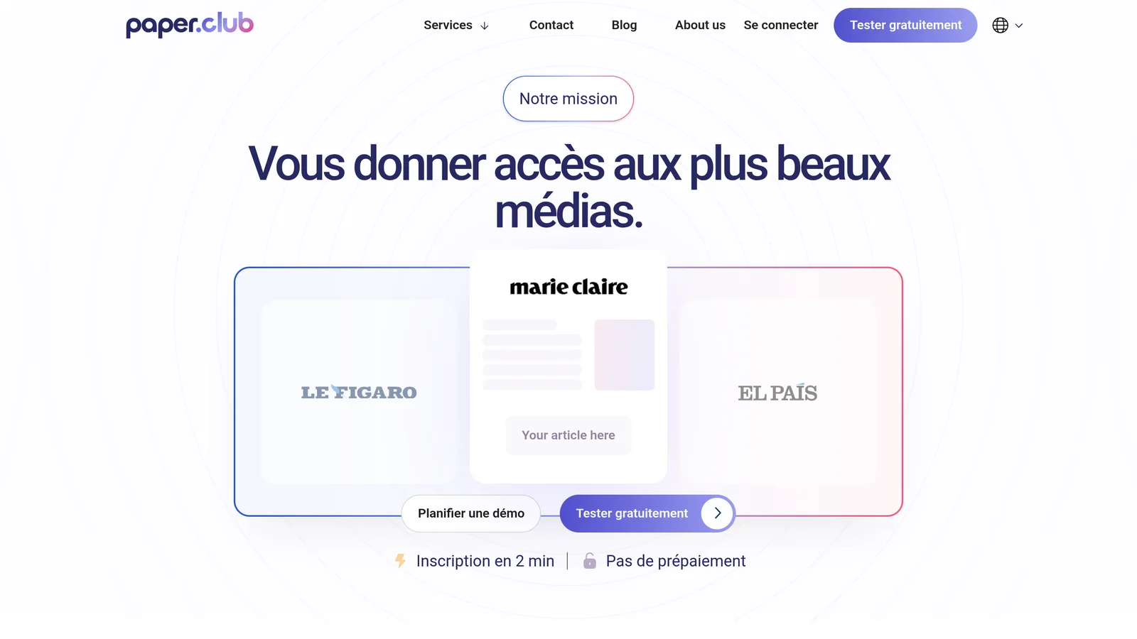Page d'accueil de Paper.club, plateforme d'articles sponsorisés dans les médias
