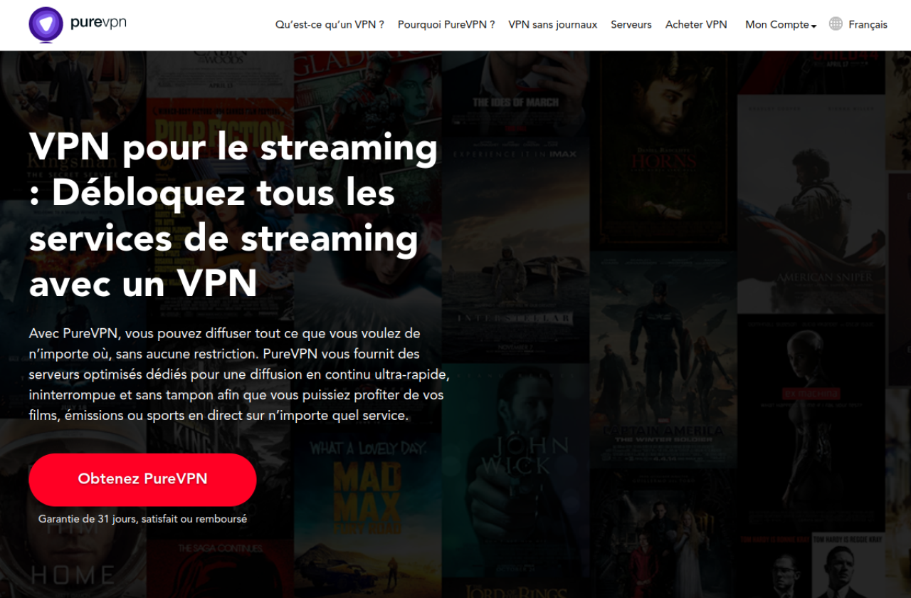 Page de PureVPN consacrée au streaming