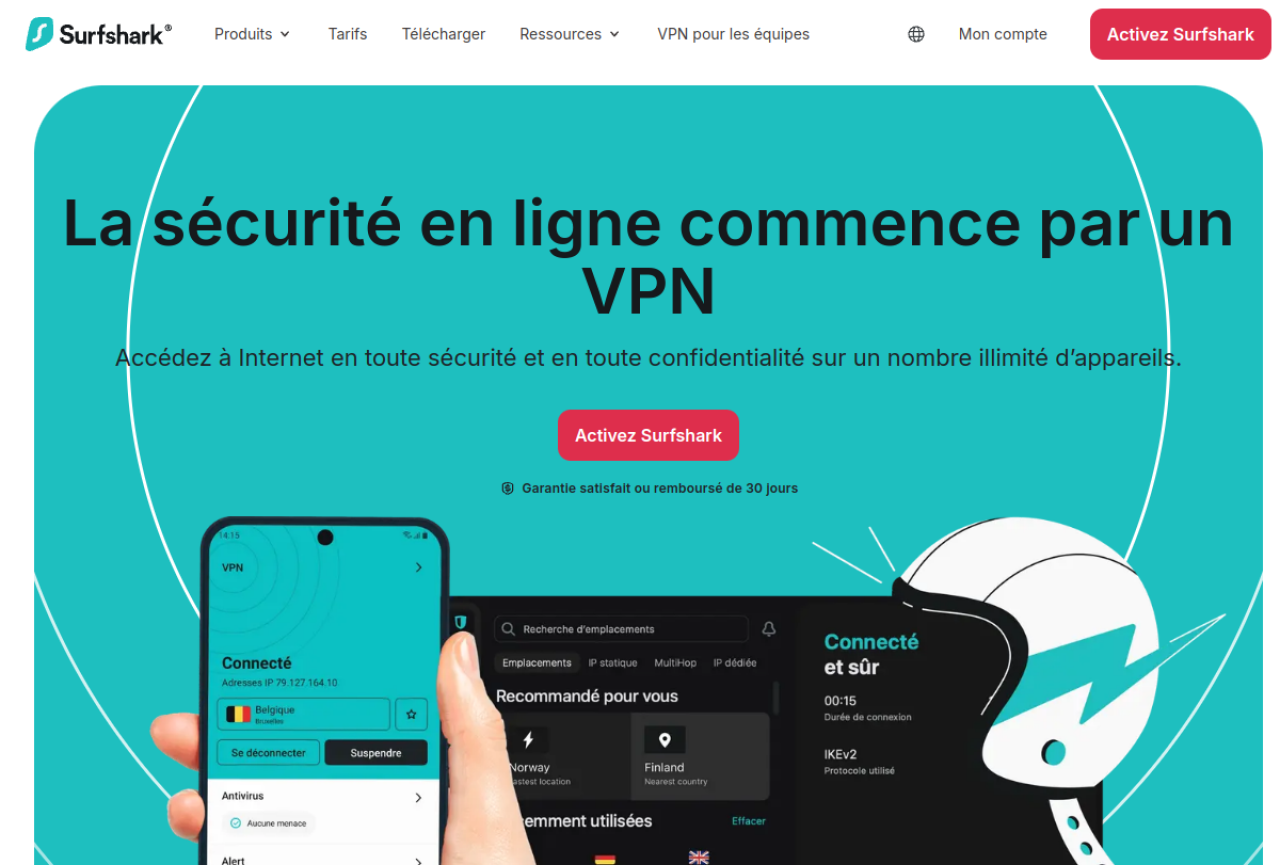 Page d'accueil de Surfshark